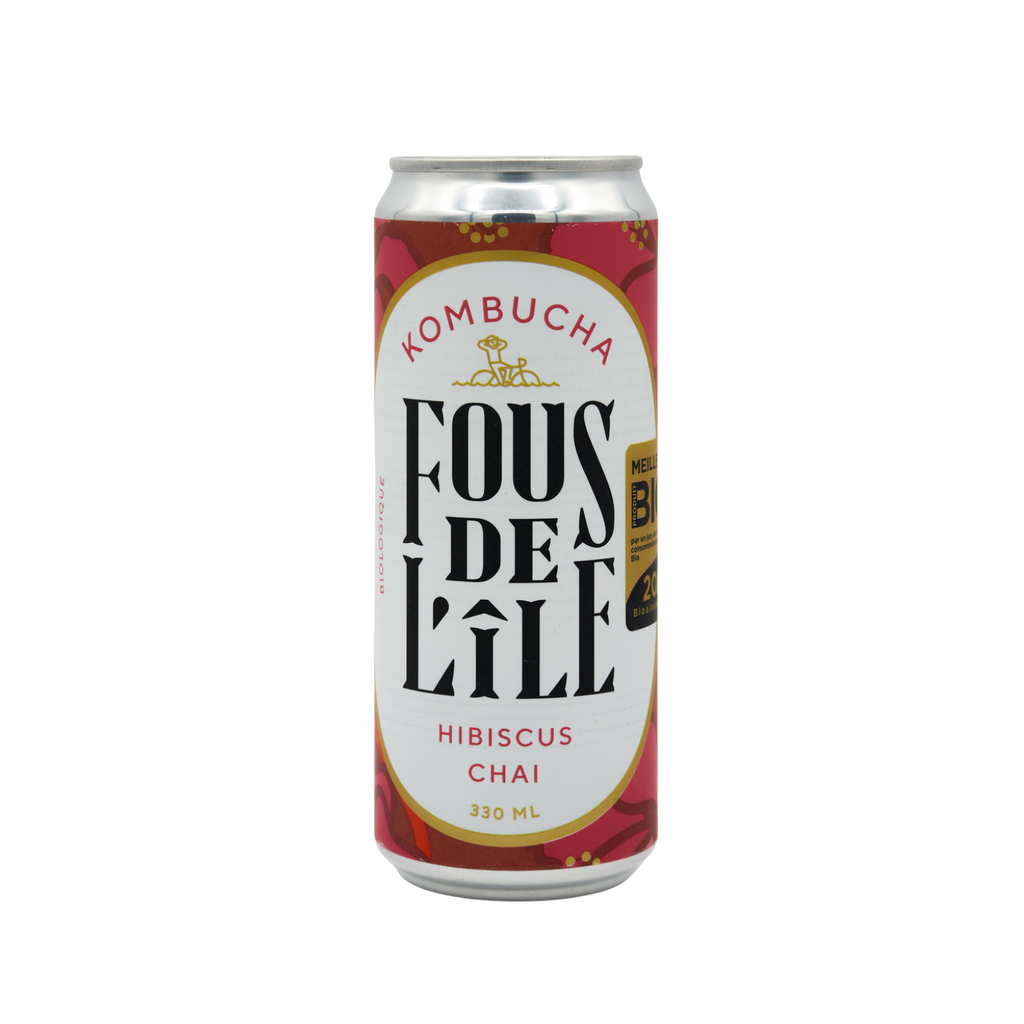 Fous de l'île Kombucha Hibiscus Chaï Bio cans - 12 x 33cl