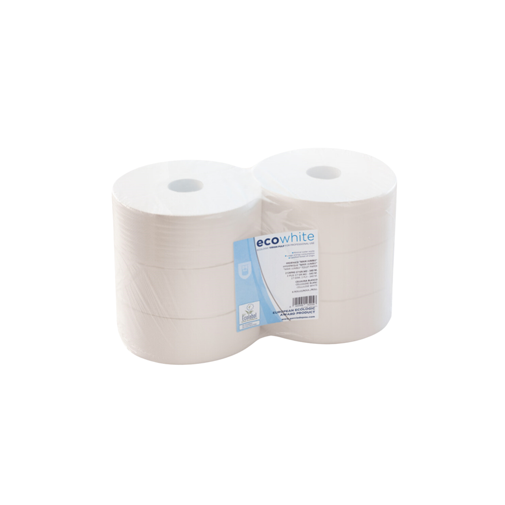 Papier hygiénique "maxi jumbo" écolabel blanc ouate 2 plis - Ø26x9,5cm (6 unités)