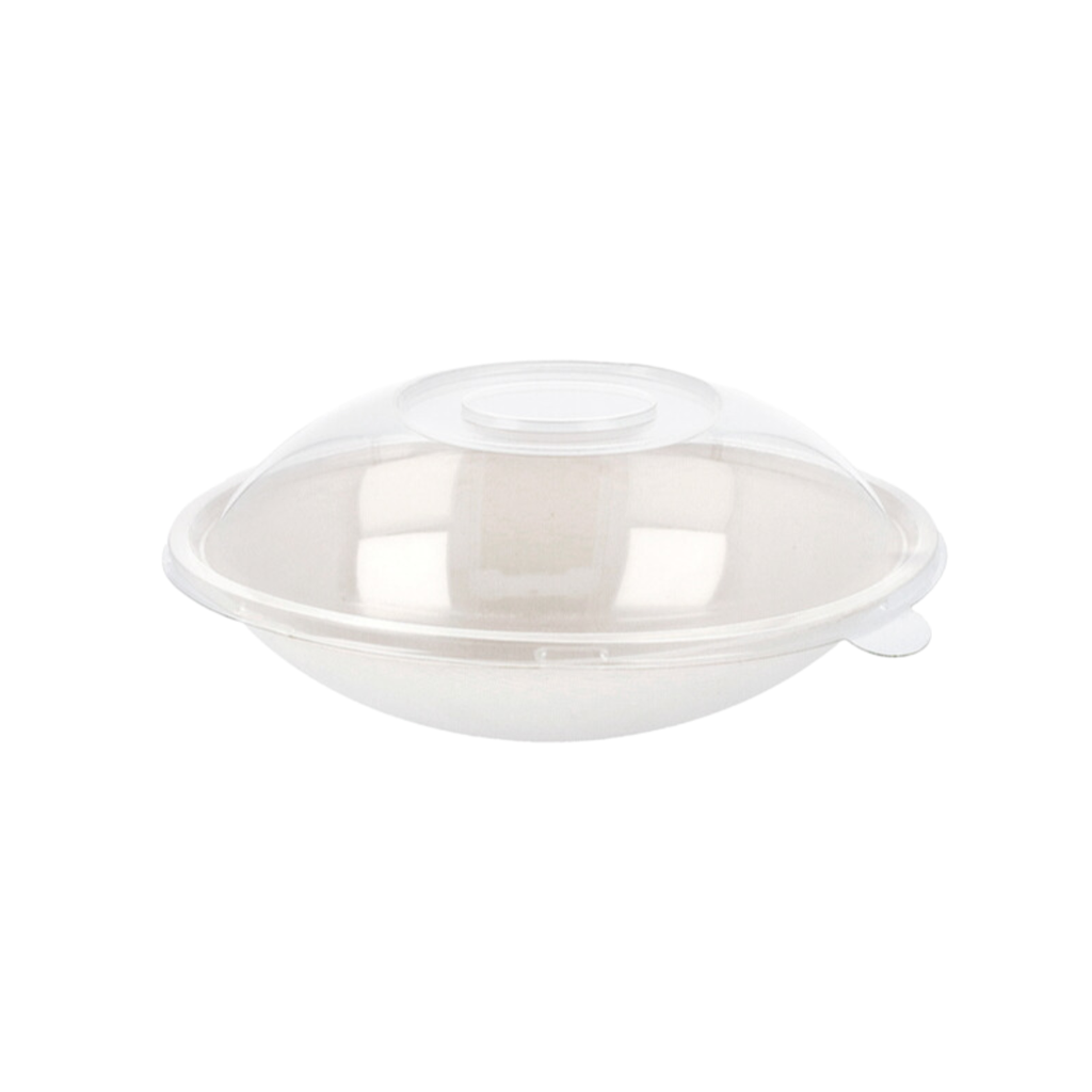 Bols ovales blancs bagasse + couvercles bionic - 22x13,5x5,5+4,5cm (100 unités)