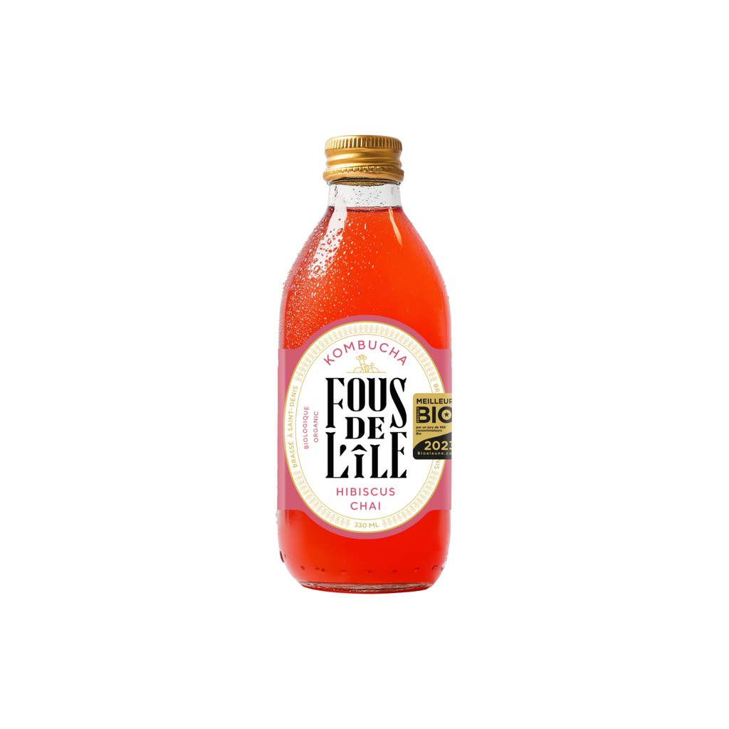 Fous de l'Île Kombucha Hibiscus Chai Bio verre - 12 x 330ml