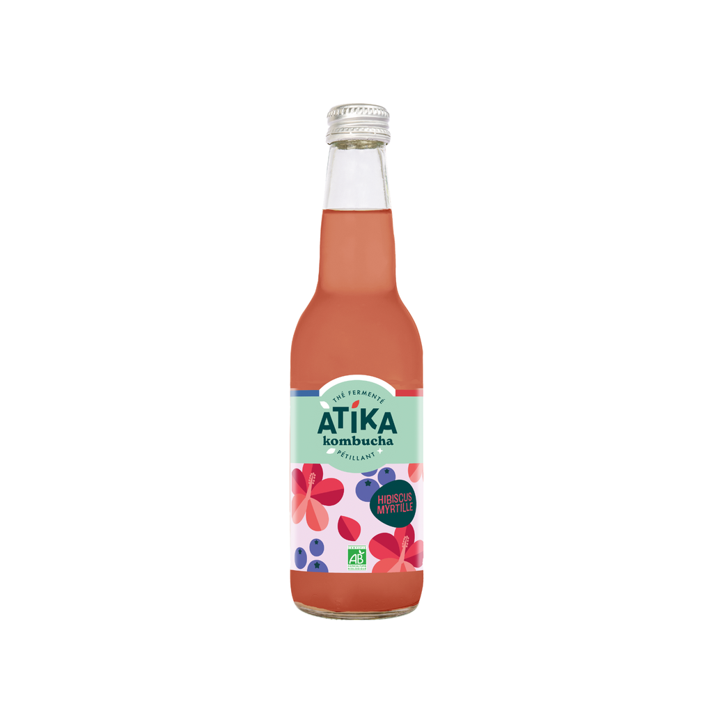 Atika Kombucha Bio Hibiscus Myrtille - 12 x 33cl