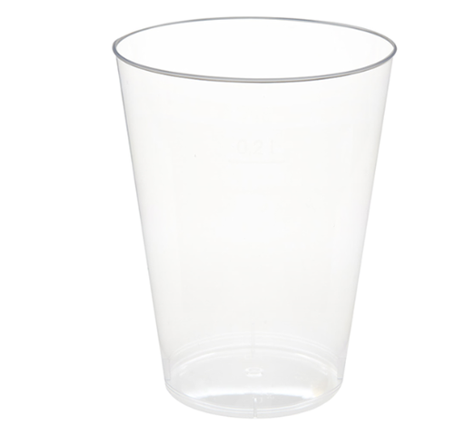 [8420499154510] Verres injectés transparent cristal PS 200ml - Ø7,5/5,1x9,7cm (1000 unités)